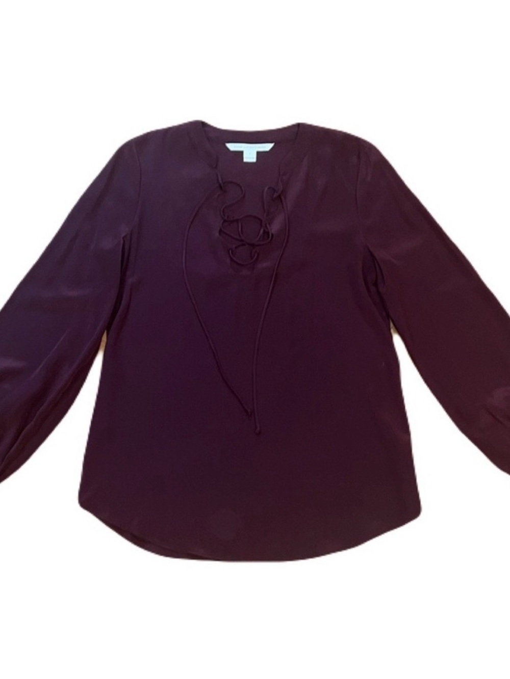 DVF Silk Lace-Up Long Sleeve “Olive” Blouse - Deep Plum size 2